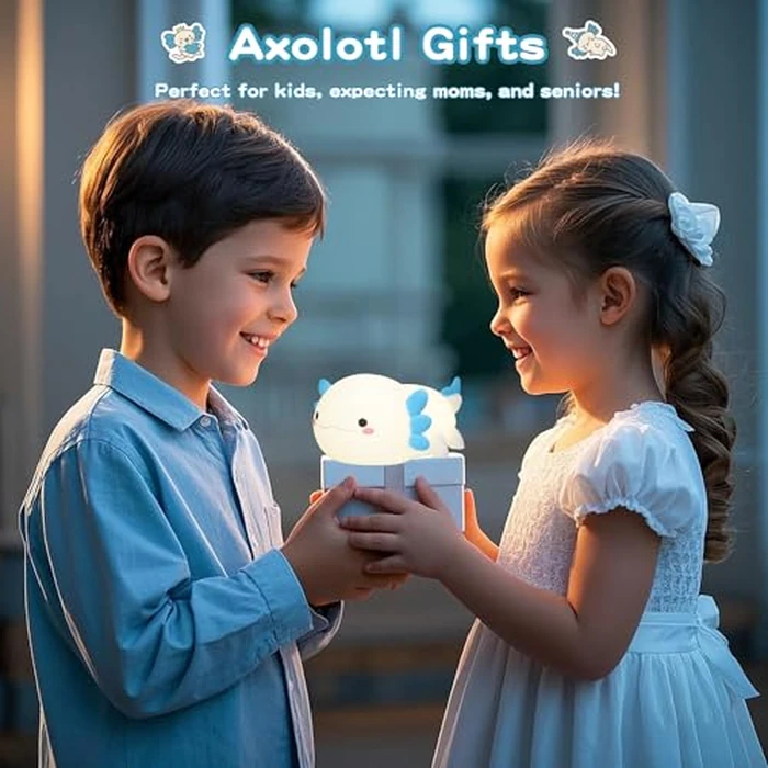 FAMIDUO Cute Axolotl Night Light, Dimmable Silicone Animal Nursery Night Light, Kawaii Rechargeable Squishy Novelty Bedside Touch Lamp, Baby Room Decor, Axolotl Gifts for Kids/Boys by FAMIDUO - Image 6