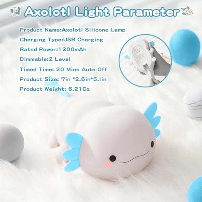 FAMIDUO Cute Axolotl Night Light, Dimmable Silicone Animal Nursery Night Light, Kawaii Rechargeable Squishy Novelty Bedside Touch Lamp, Baby Room Decor, Axolotl Gifts for Kids/Boys by FAMIDUO - Image 7