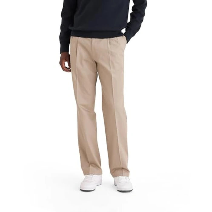 Dockers(R) Men's Relaxed Fit Signature Khaki Lux Cotton Stretch Pants - Pleated, Timberwolf, 44W x 30L by DOCKERS - Used - Like New condition - US$62.00