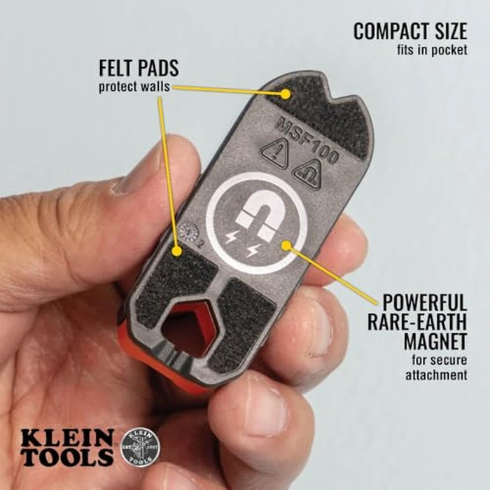 Klein Tools MSF100 Magnetic Stud Finder and Level, Compact, Wood and Metal Detector with Bubble Vial for Accurate Markings, Felt Pad Backing by KLEIN TOOLS - Image 3