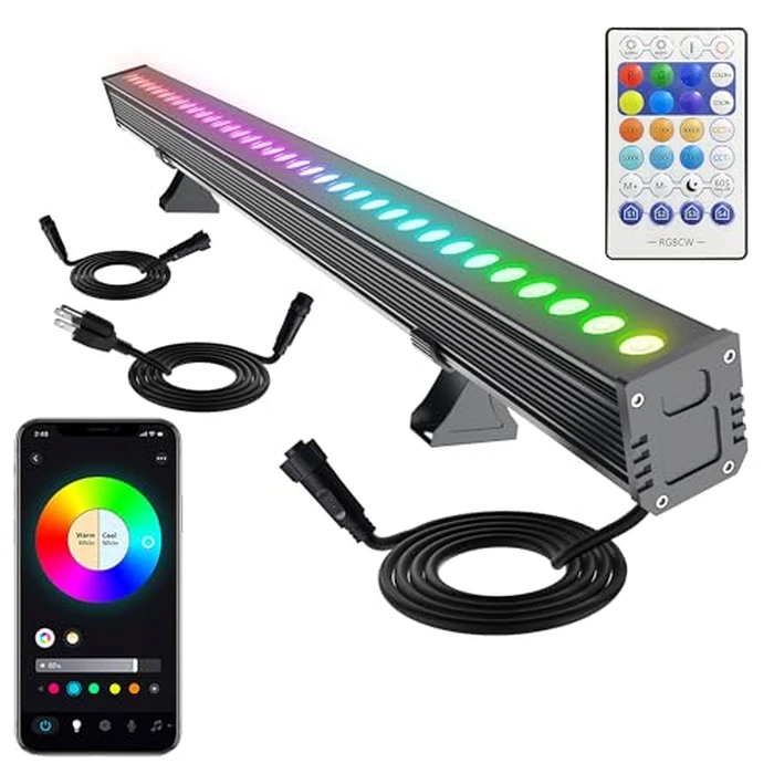 Yasotek Linkable RGBCW LED Wall Washer Light, IP65 Waterproof Color Changing Light Bar for Outdoor Wall Wash, 180W Dimmable Uplight with APP & RF Remote Control, Music Sync, Timer by Yasotek - Used - Like New condition - US$147.19