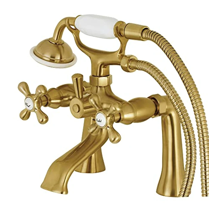 Kingston Brass KS268SB 7" Centerset Tub Faucet with Hand Shower, 4-5/8" x 4-5/16" (L) x 6-9/16" (W) x 6-1/8" (H), Satin Brass by Kingston Brass - Image 1