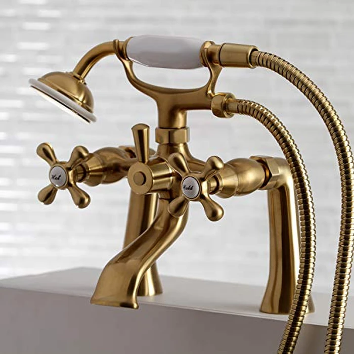 Kingston Brass KS268SB 7" Centerset Tub Faucet with Hand Shower, 4-5/8" x 4-5/16" (L) x 6-9/16" (W) x 6-1/8" (H), Satin Brass by Kingston Brass - Image 7