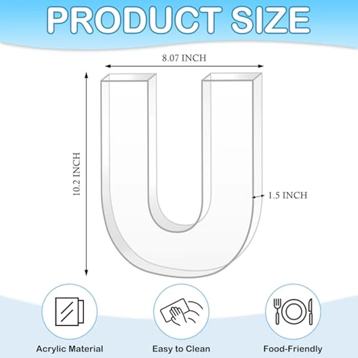 10" U Clear Acrylic Letter Charcuterie Board Box, Reusable Fillable Decorative Tray, Food-Safe Display for Candy, Snacks & Desserts, Perfect for Parties, Birthdays, Baby Showers & More by Esmorah - Image 2