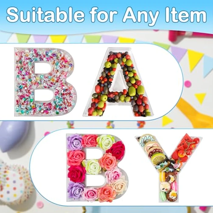 10" U Clear Acrylic Letter Charcuterie Board Box, Reusable Fillable Decorative Tray, Food-Safe Display for Candy, Snacks & Desserts, Perfect for Parties, Birthdays, Baby Showers & More by Esmorah - Image 9