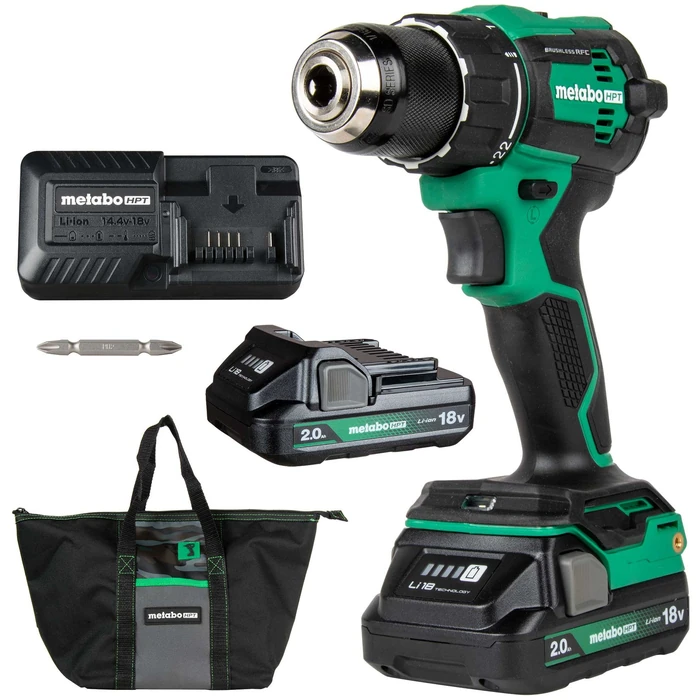 Metabo HPT DS18DEX 18V MultiVolt Cordless Brushless Drill Driver with 2-Pack 2.0Ah Batteries - Black/Green by Metabo HPT - Refurbished - Premium condition - US$155.96