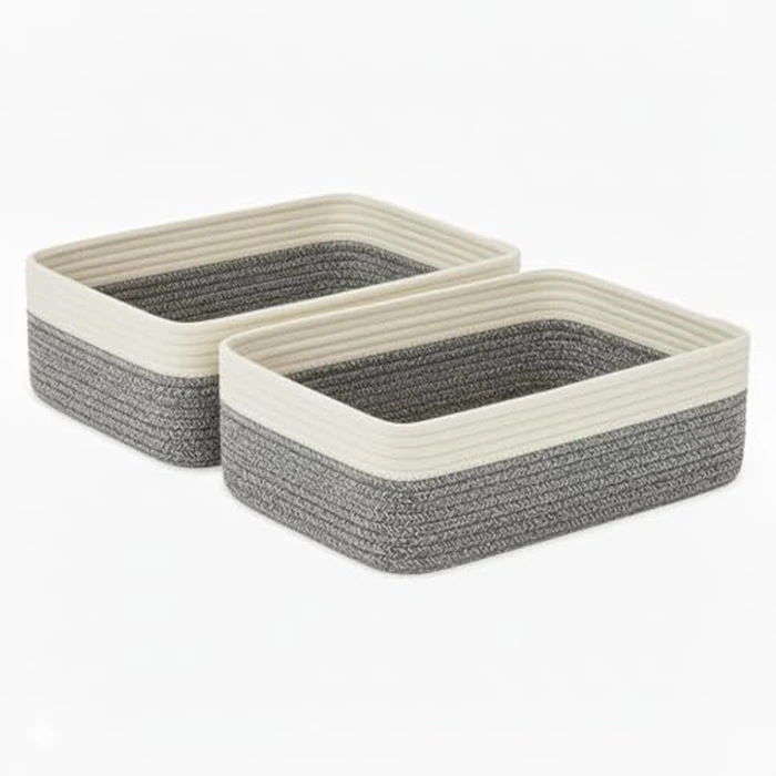 Britwicfr Organizing Baskets, 2 Pack Woven Storage Baskets with 38x28x13cm, Baby Gift Basket Decorative Storage Bins Panier de Rangement for Shelves, Nursery, Living Room, Pets, White & Mixed Gray by Britwicfr - Used - Acceptable condition