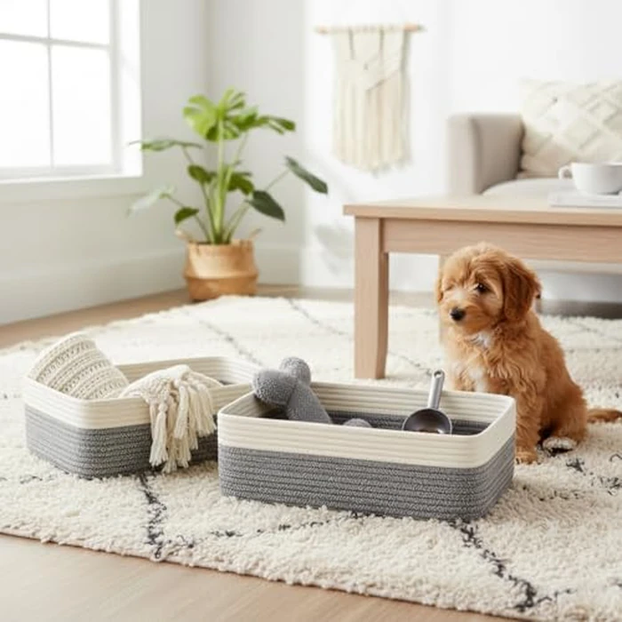 Britwicfr Organizing Baskets, 2 Pack Woven Storage Baskets with 38x28x13cm, Baby Gift Basket Decorative Storage Bins Panier de Rangement for Shelves, Nursery, Living Room, Pets, White & Mixed Gray by Britwicfr - Image 5