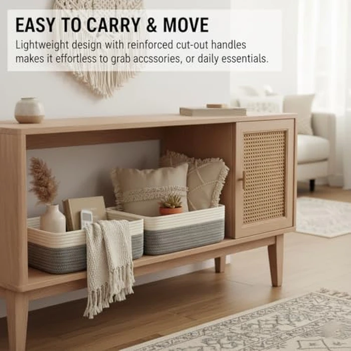 Britwicfr Organizing Baskets, 2 Pack Woven Storage Baskets with 38x28x13cm, Baby Gift Basket Decorative Storage Bins Panier de Rangement for Shelves, Nursery, Living Room, Pets, White & Mixed Gray by Britwicfr - Image 6