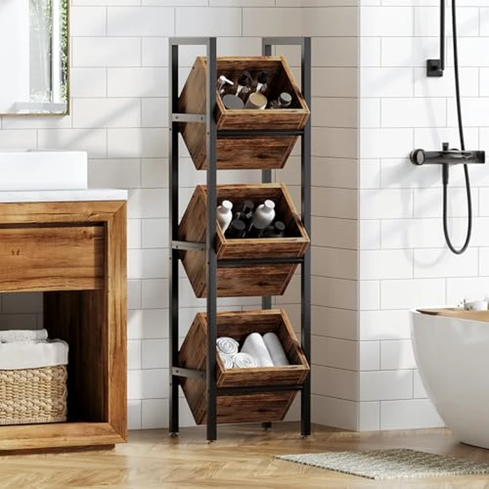 LITTLE TREE 3 Tier Fruit Basket Floor Stand, Wooden Storage Basket Onion Storage Rack Garage Shelving Unit, Kitchen Organizers and Storage for Fruit Vegetable Wine Rack (1 piece） by LITTLE TREE - Image 4