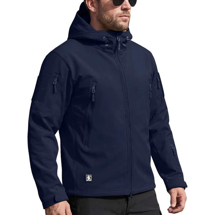 FREE SOLDIER Men's Outdoor Waterproof Soft Shell Hooded Military Tactical Rain Jacket (Dark Navy, 3XL) by FREE SOLDIER - Used - Like New condition - US$43.87