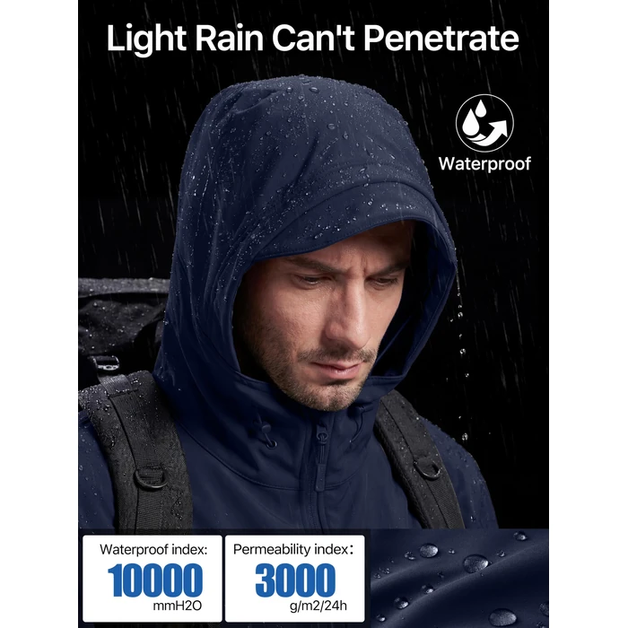 FREE SOLDIER Men's Outdoor Waterproof Soft Shell Hooded Military Tactical Rain Jacket (Dark Navy, 3XL) by FREE SOLDIER - Image 3