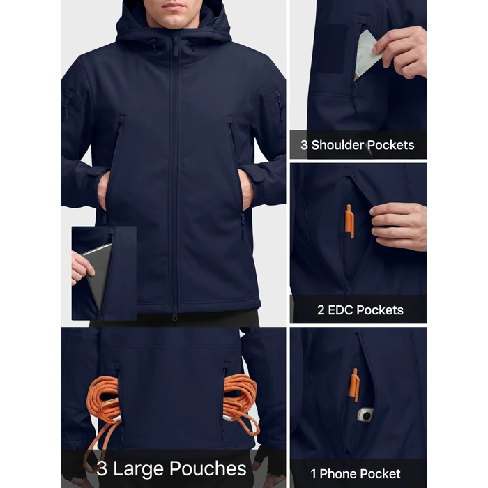 FREE SOLDIER Men's Outdoor Waterproof Soft Shell Hooded Military Tactical Rain Jacket (Dark Navy, 3XL) by FREE SOLDIER - Image 5