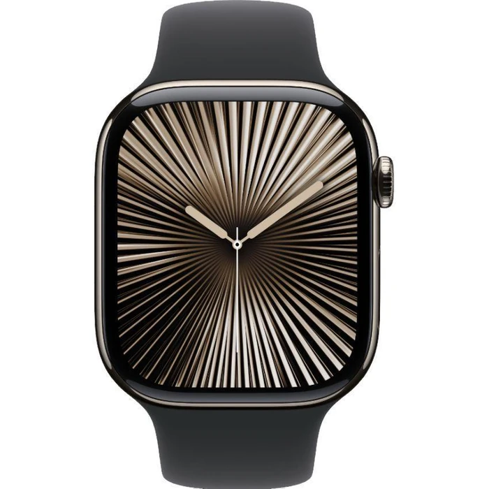 Apple Watch Series 10 (Cellular + GPS) - 64GB - 42mm - Natural Titanium Case with Black Rubber Sport Band - One Size by Apple - Image 1