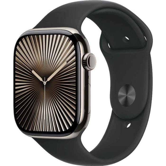 Apple Watch Series 10 (Cellular + GPS) - 64GB - 42mm - Natural Titanium Case with Black Rubber Sport Band - One Size by Apple - Image 2