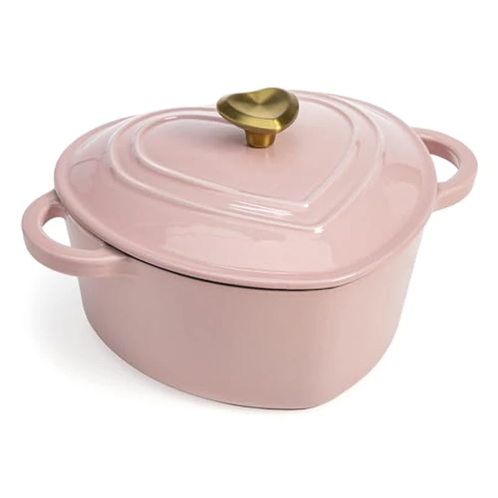 Paris Hilton Enameled Cast Iron Dutch Oven Heart-Shaped Pot with Lid, Dual Handles, Works on All Stovetops, Oven Safe to 500 degreesF, 2-Quart, Pink by Paris Hilton - Used - Acceptable condition - US$22.38
