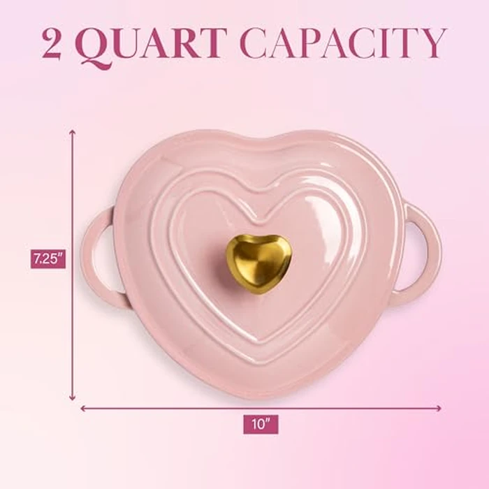 Paris Hilton Enameled Cast Iron Dutch Oven Heart-Shaped Pot with Lid, Dual Handles, Works on All Stovetops, Oven Safe to 500 degreesF, 2-Quart, Pink by Paris Hilton - Image 6