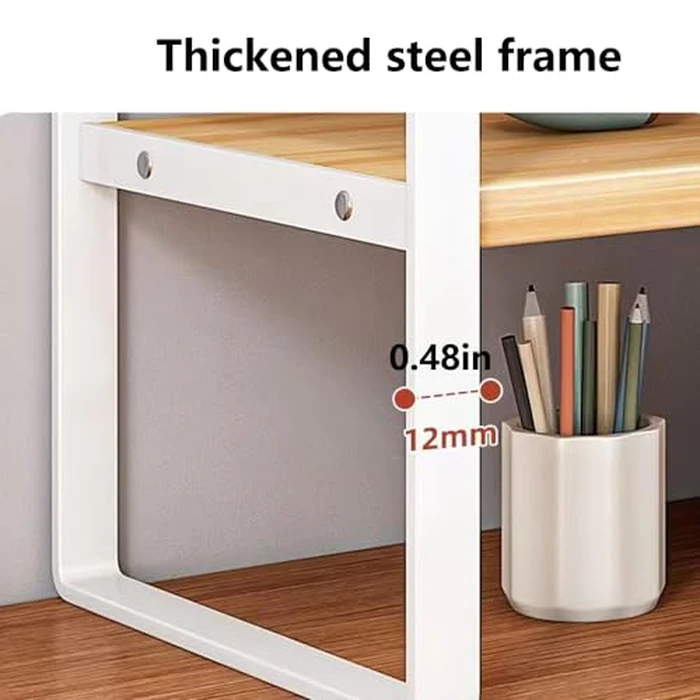 Hbluefat Desktop Organizer Shelf, 2-Tier Multipurpose Tabletop Storage Bookshelf, Small Wooden Countertop Storage Rack for Home Office Kitchen (Black+White) by Hbluefat - Image 5