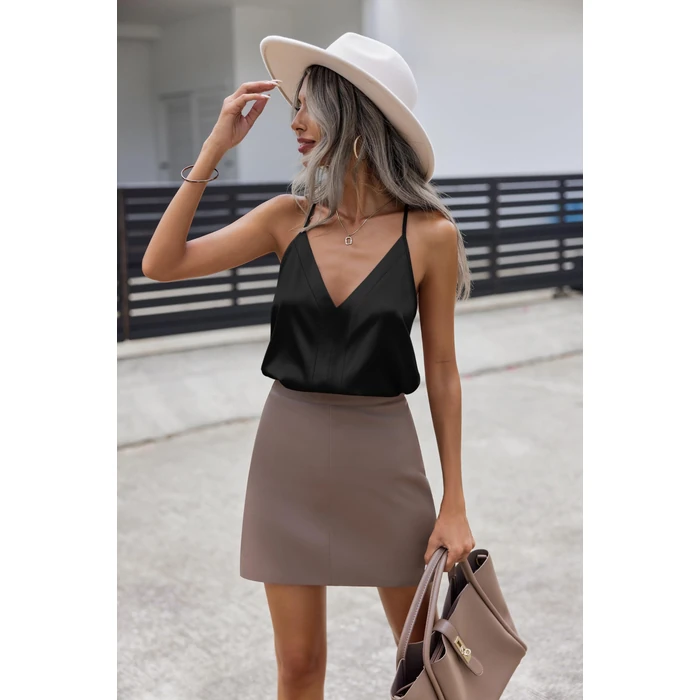 Zeagoo Black Satin Tank Top for Women V Neck Casual Summer Camisole Spaghetti Strap Shirt by Zeagoo - Image 3