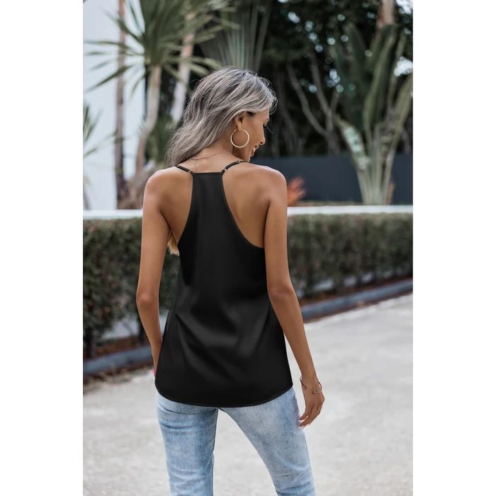 Zeagoo Black Satin Tank Top for Women V Neck Casual Summer Camisole Spaghetti Strap Shirt by Zeagoo - Image 4