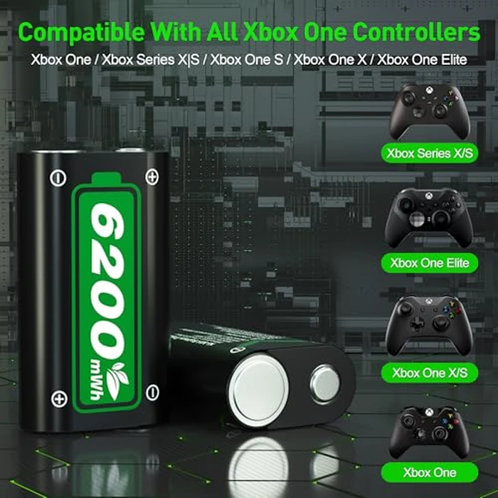 Ukor Fast Charging 2x6200mWh Rechargeable Battery Packs with Charger for Xbox One/Xbox Series X|S Xbox One S/Xbox One X/Xbox One Elite Wireless Controller, Lasting Intelligent Protection by Ukor - Image 2