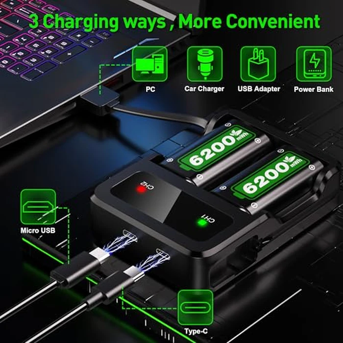 Ukor Fast Charging 2x6200mWh Rechargeable Battery Packs with Charger for Xbox One/Xbox Series X|S Xbox One S/Xbox One X/Xbox One Elite Wireless Controller, Lasting Intelligent Protection by Ukor - Image 5