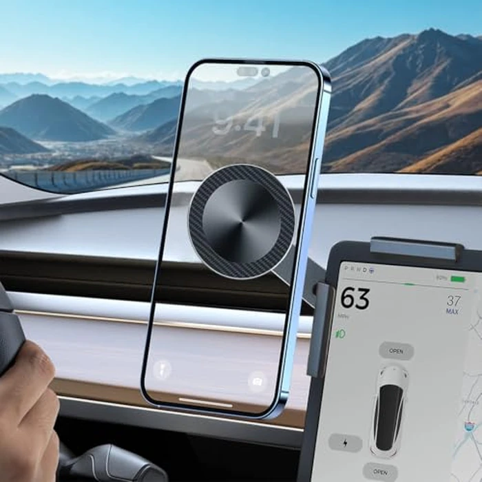 ILGNIMZ Aluminum Alloy Tesla Phone Mount【Ultra-Strong Magnetic Base】 Foldable Hidden Car Mount for Tesla Model 3/Y/Cybertruck, Durable for MagSafe Phone Holder Fit All Devices, Tesla Accessories by ILGNIMZ - Used - Very Good condition
