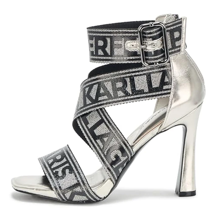 Karl Lagerfeld Paris Women's Careliz Everyday Strappy Sandal Heeled, Pewter, 8.5 by KARL LAGERFELD - Image 2