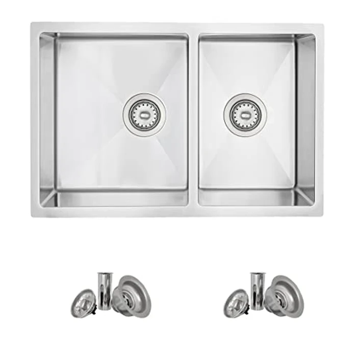 Stylish 28 x 18 Inch Undermount Kitchen Sink 9 Inches Deep Reversible 10mm Radius Corners 18G Double Bowl Stainless Steel Sink with Standard Metal Strainers, S-403 by Stylish - Image 1