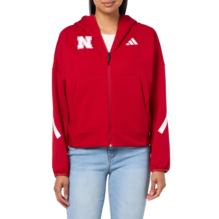 adidas Women's NCAA 25/26 Z.N.E Team Full-Zip Hooded Track Top, Team Power Red/White/White/University of Nebraska, Small by adidas - Image 1