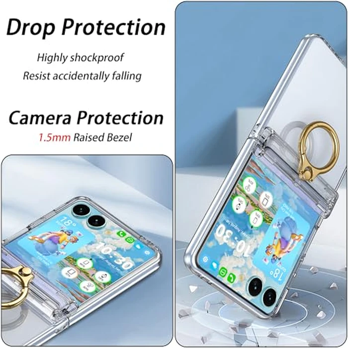 Case for Samsung Galaxy Z Flip 7 Case with Ring Kickstand Screen Protector Shockproof Hinge Protection Phone Cover for Galaxy Z Flip 7 2025 5G - Clear by DAKORIE - Image 3