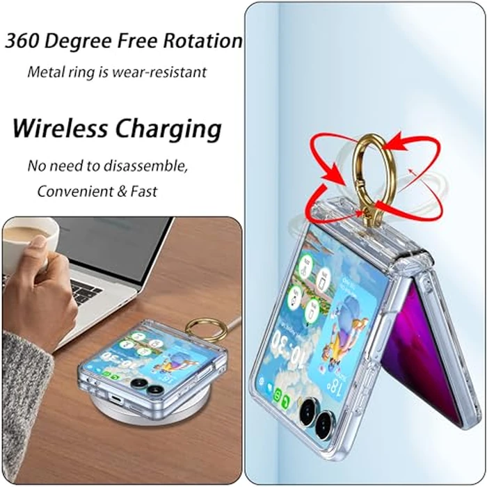 Case for Samsung Galaxy Z Flip 7 Case with Ring Kickstand Screen Protector Shockproof Hinge Protection Phone Cover for Galaxy Z Flip 7 2025 5G - Clear by DAKORIE - Image 4