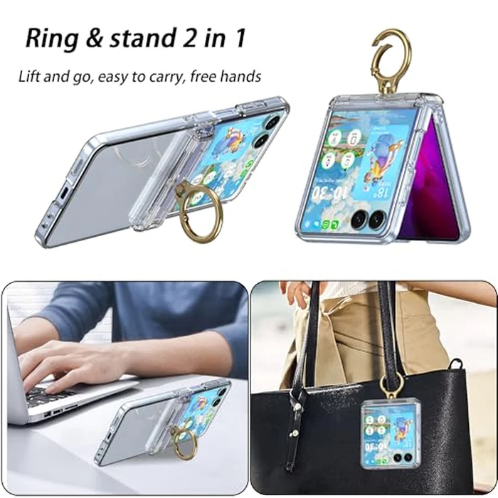 Case for Samsung Galaxy Z Flip 7 Case with Ring Kickstand Screen Protector Shockproof Hinge Protection Phone Cover for Galaxy Z Flip 7 2025 5G - Clear by DAKORIE - Image 5