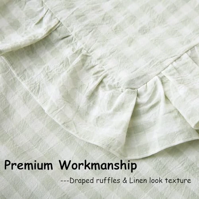 K MASANIJI 2 Pack Pile Green White Plaid Ruffle Gingham Throw Pillow Covers, 100% Washed Cotton Checkered Farmhouse Decorative Pillow Shams for Bed/Sofa - 18‘’x18'' by K MASANIJI - Image 6