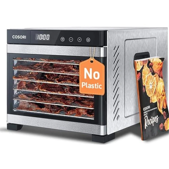 Cosori Food Dehydrator (50 Recipes) for Jerky, Vegetables Fruit, Meat, Dog Treats, Herbs, and Yogurt, Dryer Machine with Temperature Control, 6 Stainless Steel Trays, Rear-Mounted Fan, Silver by Cosori - Used - Like New condition - CA$176.42