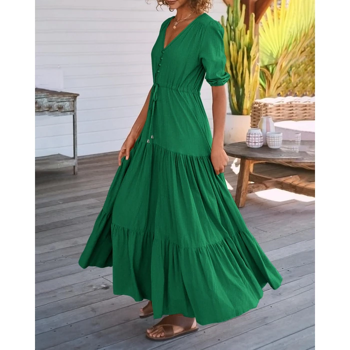 BTFBM Formal Wedding Guest Dresses for Women Casual Short Sleeve V Neck Summer Dress Maternity Dress for Photoshoot(Solid Green,Large) by BTFBM - Image 4
