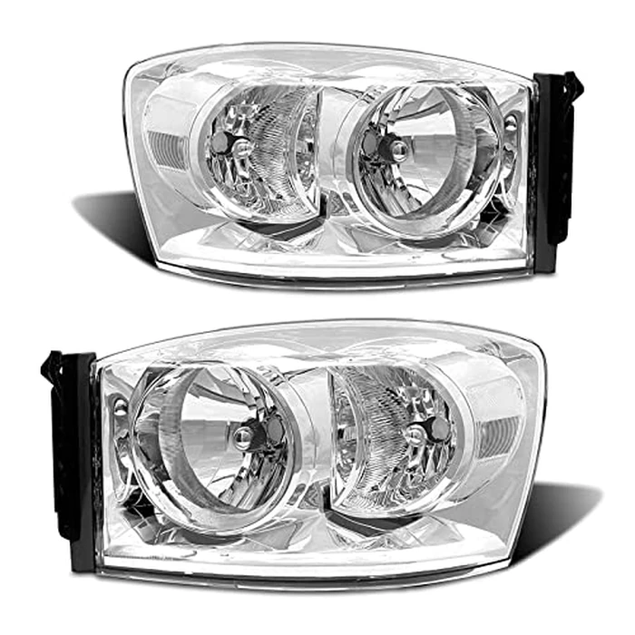 ADCARLIGHTS Headlight Assembly Pair for 2006-2008 Dodge Ram 1500 2006-2009 Dodge Ram 2500 3500 Clear Lens Chrome Housing Clear Reflector Left Right W/O Bulbs by ADCARLIGHTS - Used - Very Good condition