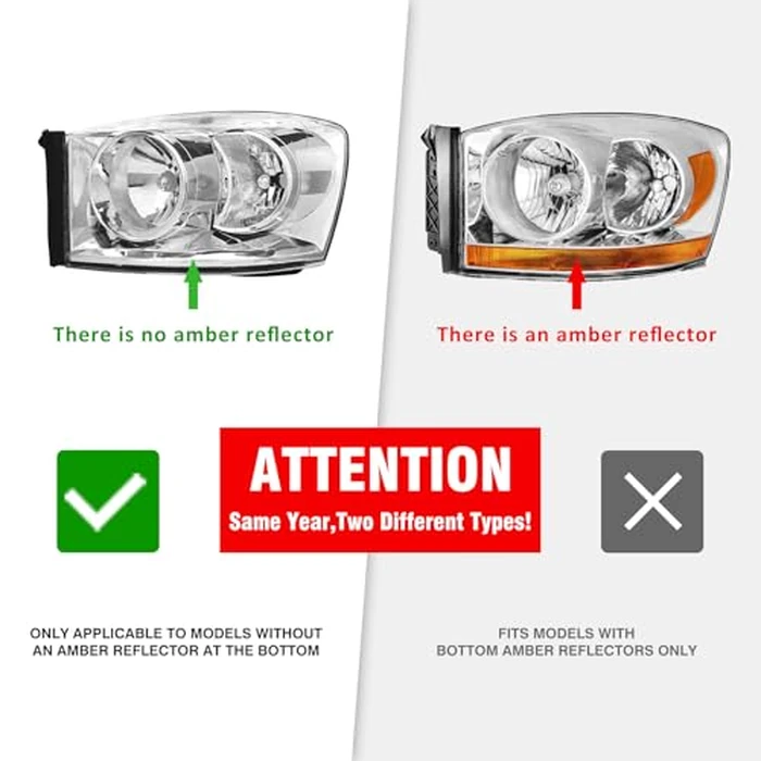 ADCARLIGHTS Headlight Assembly Pair for 2006-2008 Dodge Ram 1500 2006-2009 Dodge Ram 2500 3500 Clear Lens Chrome Housing Clear Reflector Left Right W/O Bulbs by ADCARLIGHTS - Image 2