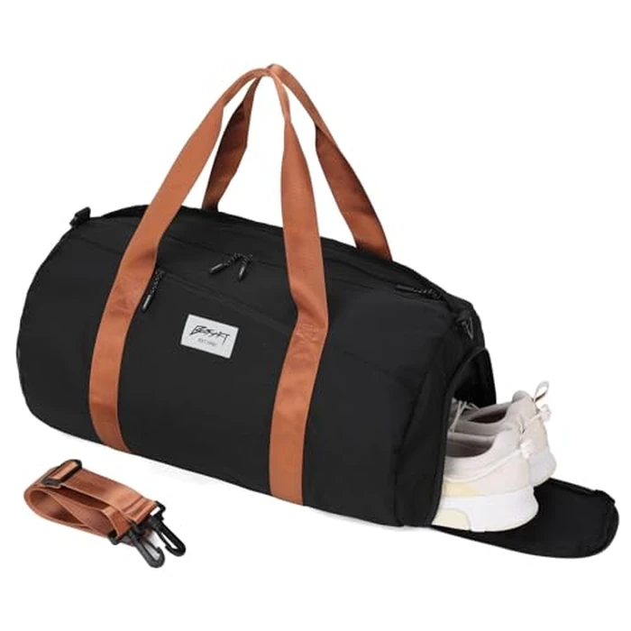 BE Smart Gym Sports Duffle Bag, Waterproof Gym Bags with Shoe Compartment, Lightweight Large Option for Overnight Workout Weekender Trip (Black-Brown, with Dry & Wet Pocket) by BESMART - Used - Like New condition - CA$33.24