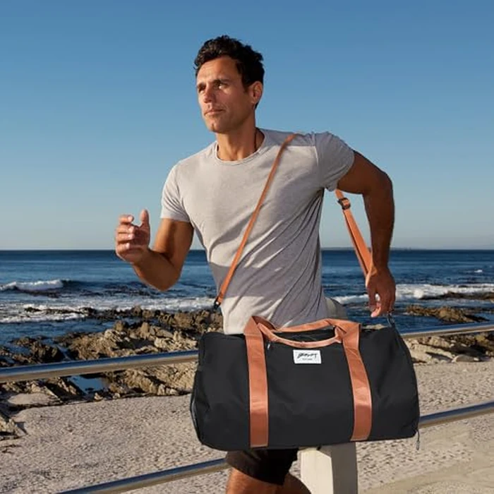 BE Smart Gym Sports Duffle Bag, Waterproof Gym Bags with Shoe Compartment, Lightweight Large Option for Overnight Workout Weekender Trip (Black-Brown, with Dry & Wet Pocket) by BESMART - Image 2
