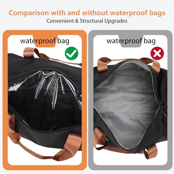 BE Smart Gym Sports Duffle Bag, Waterproof Gym Bags with Shoe Compartment, Lightweight Large Option for Overnight Workout Weekender Trip (Black-Brown, with Dry & Wet Pocket) by BESMART - Image 4