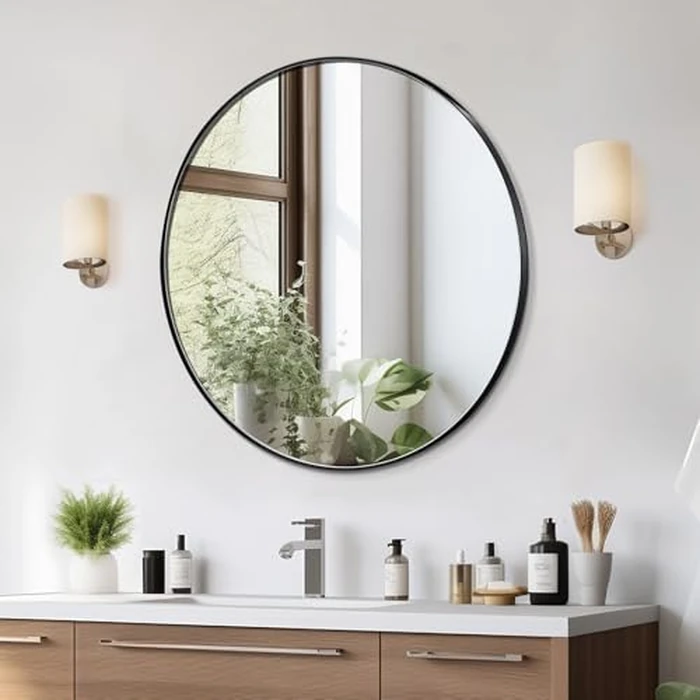 VEVOR Wall Mounted Makeup Mirror, 0.15" Thick, 30 in Mirror with Aluminium Alloy Frame & Explosion-Proof Film, Scratch-Resistant Mirror with Z-Shaped Bracket, Fit for Bathroom/Bedroom/Living Room by VEVOR - Image 1