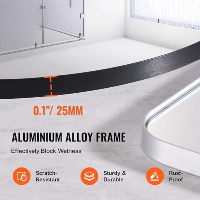 VEVOR Wall Mounted Makeup Mirror, 0.15" Thick, 30 in Mirror with Aluminium Alloy Frame & Explosion-Proof Film, Scratch-Resistant Mirror with Z-Shaped Bracket, Fit for Bathroom/Bedroom/Living Room by VEVOR - Image 4