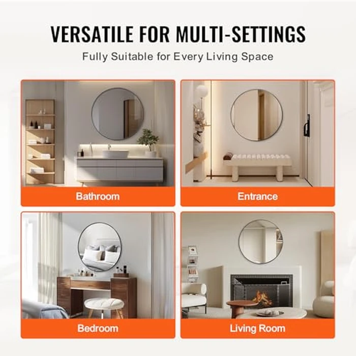 VEVOR Wall Mounted Makeup Mirror, 0.15" Thick, 30 in Mirror with Aluminium Alloy Frame & Explosion-Proof Film, Scratch-Resistant Mirror with Z-Shaped Bracket, Fit for Bathroom/Bedroom/Living Room by VEVOR - Image 5
