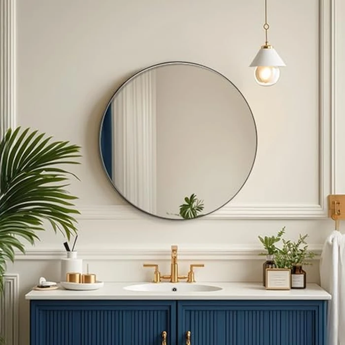 VEVOR Wall Mounted Makeup Mirror, 0.15" Thick, 30 in Mirror with Aluminium Alloy Frame & Explosion-Proof Film, Scratch-Resistant Mirror with Z-Shaped Bracket, Fit for Bathroom/Bedroom/Living Room by VEVOR - Image 8