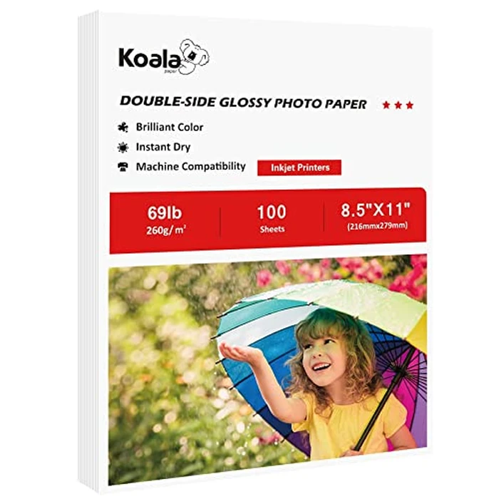 Koala Thick Photo Paper 8.5x11 Inches Heavyweight Double Sided High Glossy 100 Sheets 260gsm only Compatible with Inkjet Printer by KOALA PAPER - Used - Like New condition