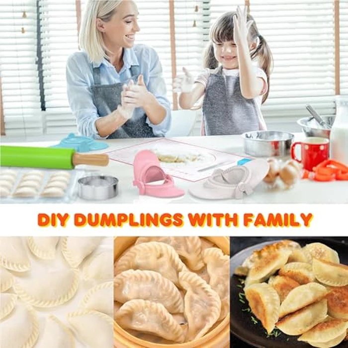 NAMUPIE 7 Piece Dumpling Maker Kit - All-in-One Empanada Maker Set with Press Molds & Ring Cutters, BPA-Free Kitchen Accessories for Home Cooking, Family/Friends Fun Gift (Pink) by NAMUPIE - Image 5