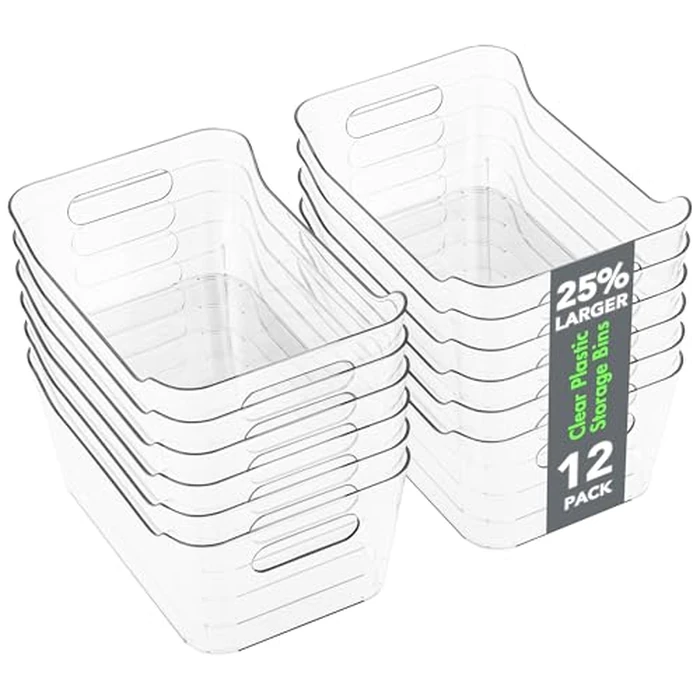 Tiawudi 12 Pack Plastic Storage Bins, Multi-Use Organizer Bins, Pantry Organizer, Clear Storage Containers for Home, Kitchen, Office, Cabinet, Shelf and Fridge Organization by Tiawudi - Image 1