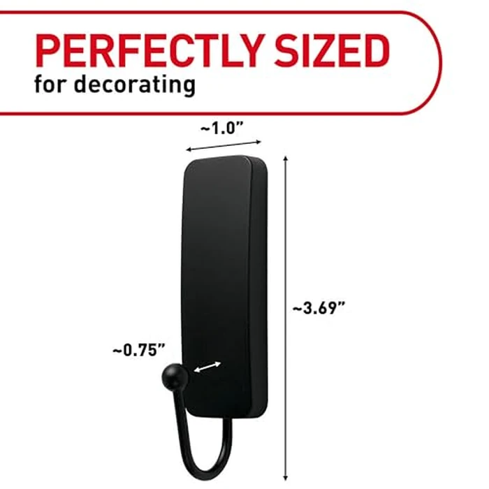 Command Medium Matte Black Wall Hook, 2 Coat Hooks and 4 Strips, Damage-Free Hanging with Adhesive, No Tools Great for Hanging Home Decor, Holds up to 3 lb by Command - Image 2