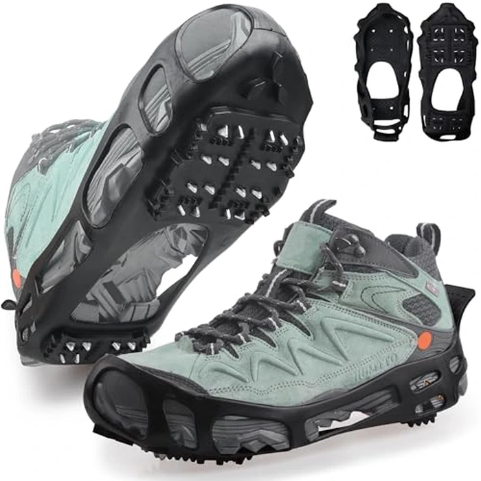Ice Cleats Snow Traction Cleats Ice Grippers Winter Shoes Grippers 24 Studs Snow Cleats Crampon for Walking on Ice Cleats Non-Slip Overshoe Rubber Anti Slip Crampons Slip-on Stretch Footwear by AGOOL - Used - Like New condition - CA$14.48